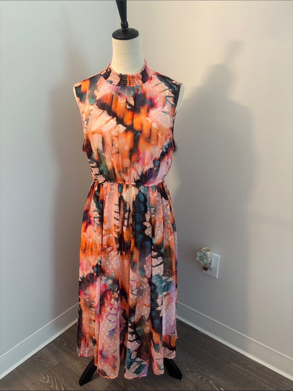 Torrid Sleeveless Multicolor Abstract Print Midi Dress - Pink/Orange